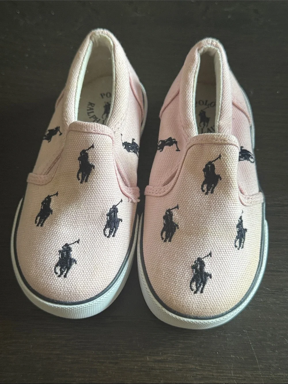 Polo by Ralph Lauren Pink Slip-On Sneakers with Navy Pony Print